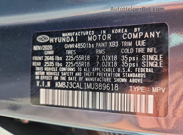 KM8J3CAL1MU389618 2021 HYUNDAI TUCSON Gray 360 interior view