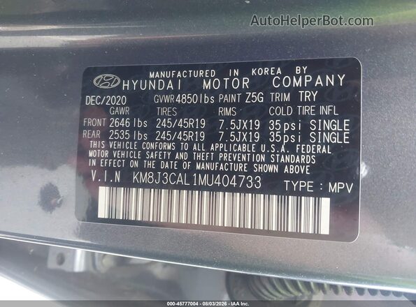 KM8J3CAL1MU404733 2021 HYUNDAI TUCSON Серый Вид подкапотного пространства