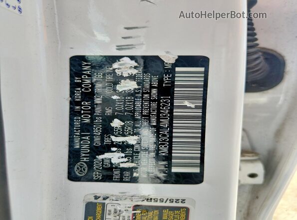 KM8J3CAL4MU346231 2021 HYUNDAI TUCSON White VIN կոդի պիտակի տեսք