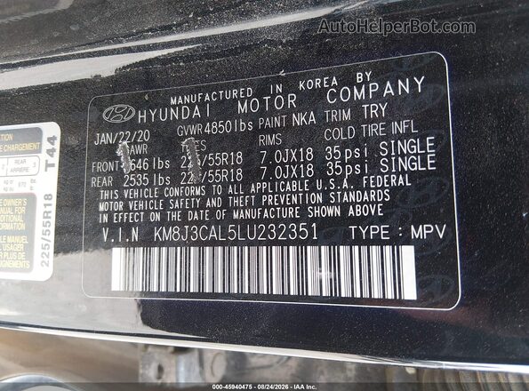 KM8J3CAL5LU232351 2020 HYUNDAI TUCSON Black Շարժիչի բաժամունքի տեսք