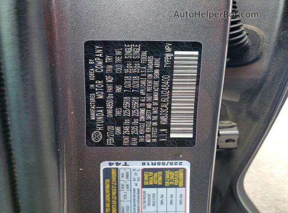 KM8J3CAL6LU248400 2020 HYUNDAI TUCSON Gray VIN კოდის სტიკერის ხედი