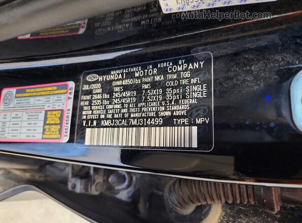 KM8J3CAL7MU314499 2021 HYUNDAI TUCSON Black Widok naklejki z numerem VIN