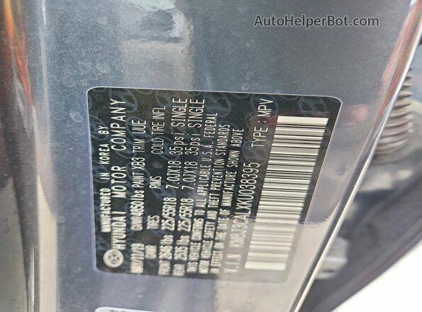 KM8J3CALXKU038395 2019 HYUNDAI TUCSON Gray Вид наклейки з VIN-кодом