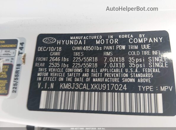KM8J3CALXKU917024 2019 HYUNDAI TUCSON Белый Вид подкапотного пространства