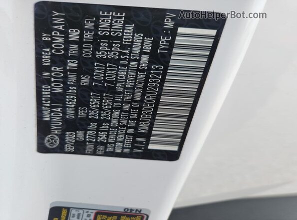 KM8JB3DE0RU293213 2024 HYUNDAI TUCSON White VIN կոդի պիտակի տեսք