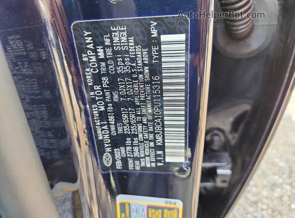KM8JBCA10PU115316 2023 HYUNDAI TUCSON Blue Vista de la etiqueta del VIN