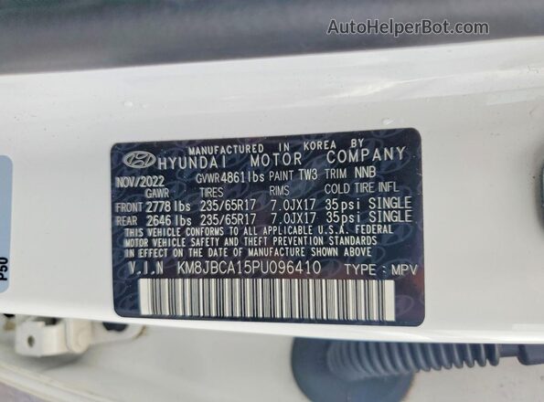 KM8JBCA15PU096410 2023 HYUNDAI TUCSON White Widok naklejki z numerem VIN