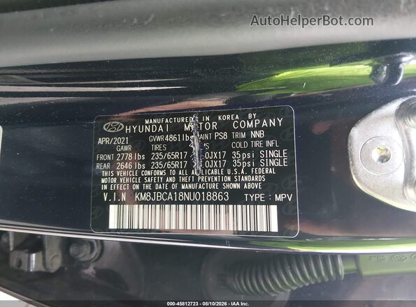 KM8JBCA18NU018863 2022 HYUNDAI TUCSON HYBRID Черный Вид подкапотного пространства