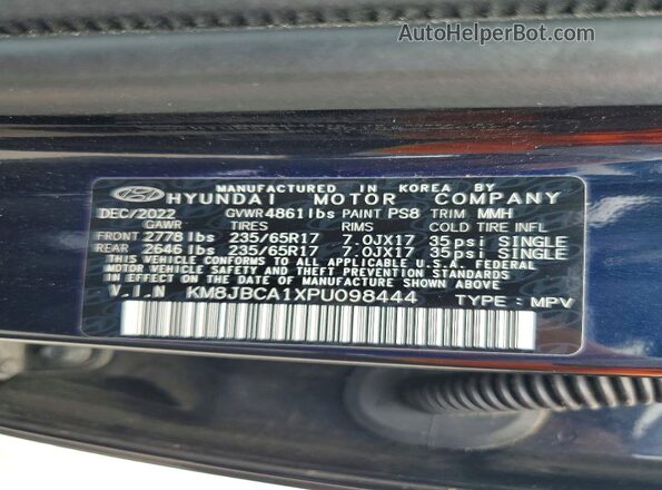 KM8JBCA1XPU098444 2023 HYUNDAI TUCSON Black Вид наклейки з VIN-кодом