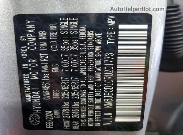 KM8JBCD10RU201773 2024 HYUNDAI TUCSON Silver VIN sticker view