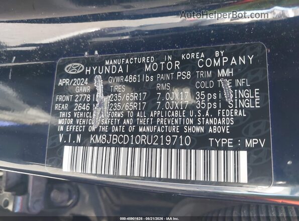 KM8JBCD10RU219710 2024 HYUNDAI TUCSON HYBRID Синий Вид подкапотного пространства