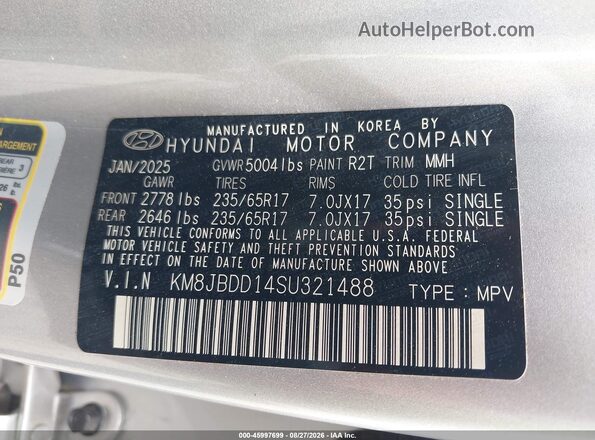 KM8JBDD14SU321488 2025 HYUNDAI TUCSON HYBRID Silver Вид підкапотного простору