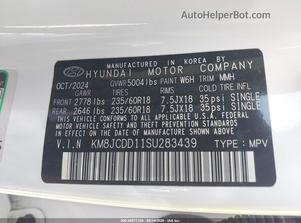KM8JCDD11SU283439 2025 HYUNDAI TUCSON HYBRID White Vista del compartimento del motor