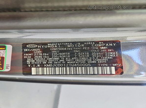 KM8JCDD12TU450005 2026 HYUNDAI TUCSON Gray Vista interior de 360 grados