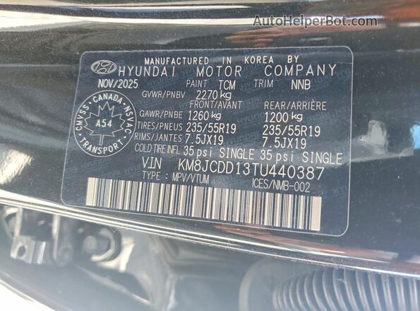 KM8JCDD13TU440387 2026 HYUNDAI TUCSON Black Вид наклейки з VIN-кодом