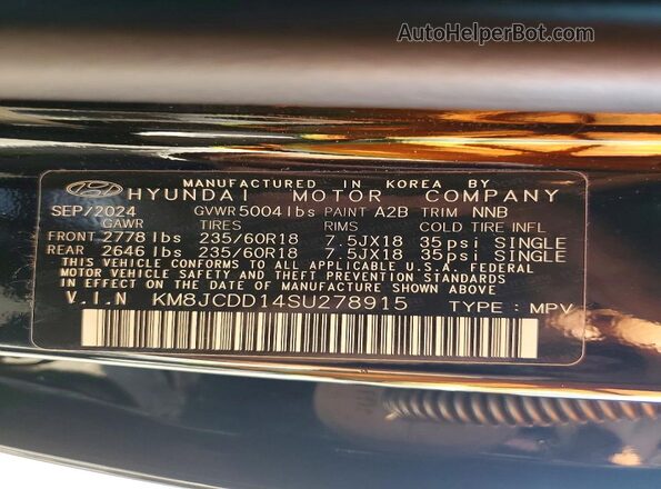 KM8JCDD14SU278915 2025 HYUNDAI TUCSON Черный Вид наклейки с VIN-кодом
