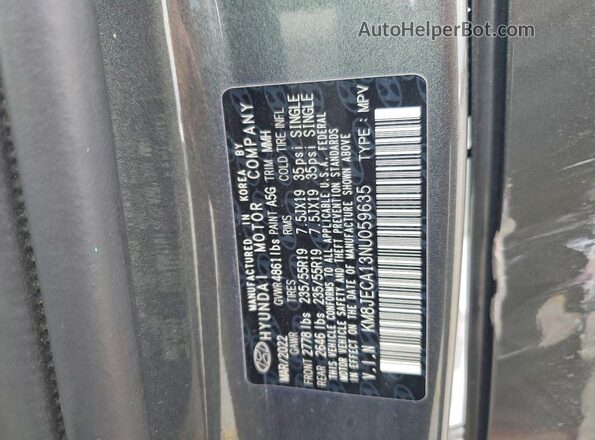 KM8JECA13NU059635 2022 HYUNDAI TUCSON Серый Панорамный вид салона 360°