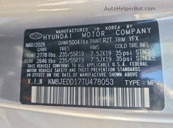 KM8JEDD17TU478053 2026 HYUNDAI TUCSON Silver VIN sticker view