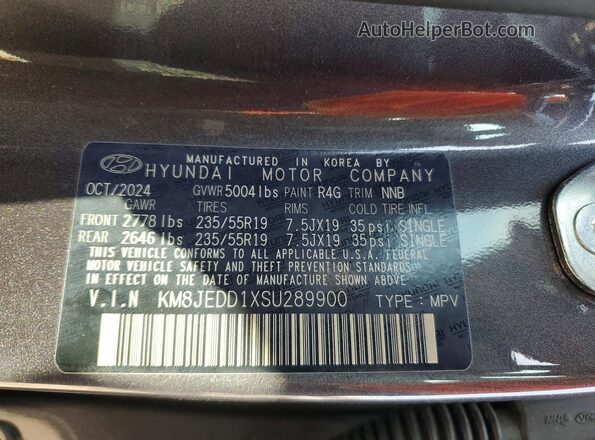KM8JEDD1XSU289900 2025 HYUNDAI TUCSON Gray VIN կոդի պիտակի տեսք