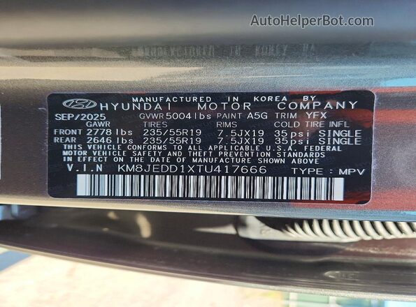 KM8JEDD1XTU417666 2026 HYUNDAI TUCSON Charcoal VIN կոդի պիտակի տեսք