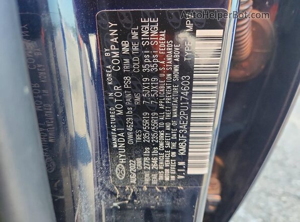 KM8JF3AE2PU174603 2023 HYUNDAI TUCSON Blue Vista de la etiqueta del VIN
