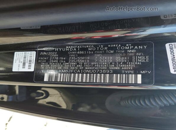 KM8JFCA10NU073893 2022 HYUNDAI TUCSON Black Vista del compartimento del motor