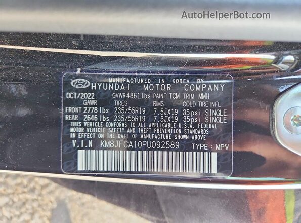 KM8JFCA10PU092589 2023 HYUNDAI TUCSON Black Vista del compartimento del motor