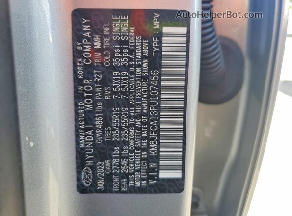 KM8JFCA13PU107456 2023 HYUNDAI TUCSON Silver Vista de la etiqueta del VIN