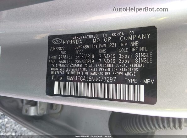 KM8JFCA16NU073297 2022 HYUNDAI TUCSON HYBRID Silver Engine compartment view