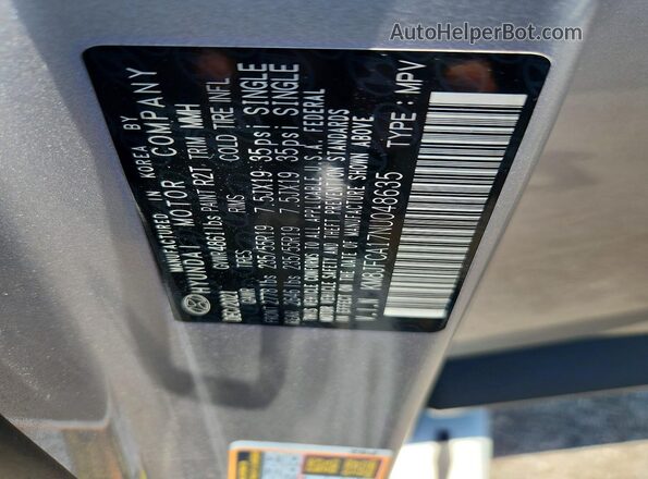 KM8JFCA17NU048635 2022 HYUNDAI TUCSON Серебряный Панорамный вид салона 360°