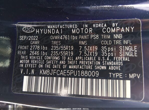 KM8JFCAE5PU188009 2023 HYUNDAI TUCSON Black Widok komory silnika