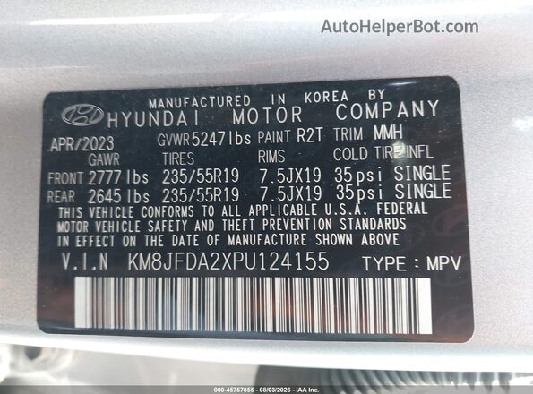 KM8JFDA2XPU124155 2023 HYUNDAI TUCSON PLUG-IN HYBRID Gray Widok komory silnika