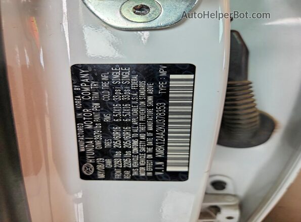 KM8K12AA2KU378353 2019 HYUNDAI KONA Белый Вид наклейки с VIN-кодом
