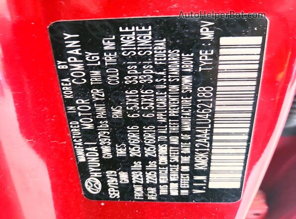 KM8K12AA4LU462188 2020 HYUNDAI KONA Red Widok komory silnika
