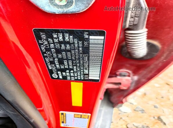 KM8K12AA8LU544473 2020 HYUNDAI KONA Красный Вид наклейки с VIN-кодом