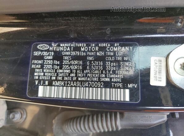 KM8K12AA9LU470092 2020 HYUNDAI KONA Black Շարժիչի բաժամունքի տեսք