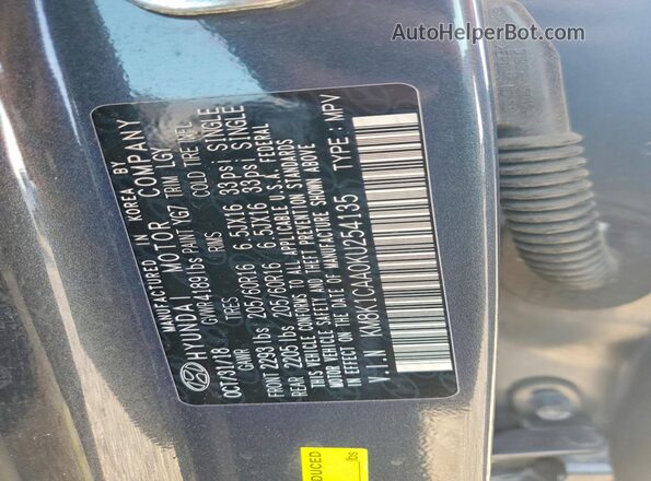 KM8K1CAA0KU254135 2019 HYUNDAI KONA Charcoal VIN კოდის სტიკერის ხედი