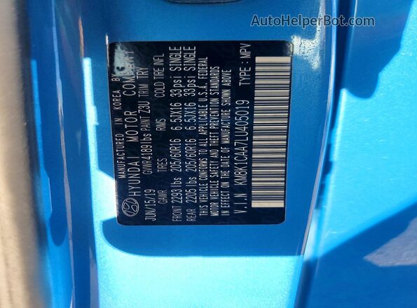 KM8K1CAA7LU405019 2020 HYUNDAI KONA Blue Engine compartment view
