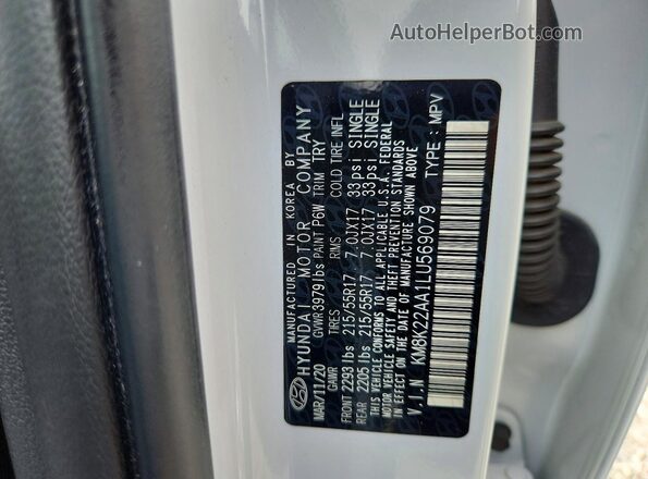 KM8K22AA1LU569079 2020 HYUNDAI KONA White ძრავის განყოფილების ხედი
