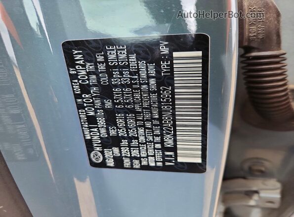 KM8K22AB8NU815962 2022 HYUNDAI KONA Gray Widok naklejki z numerem VIN