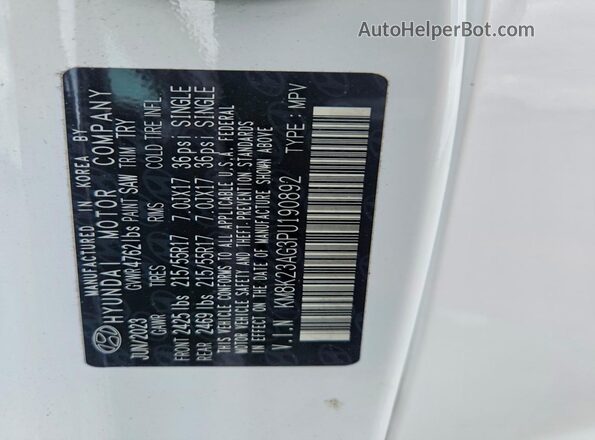 KM8K23AG3PU190892 2023 HYUNDAI KONA White Widok wnętrza 360 stopni