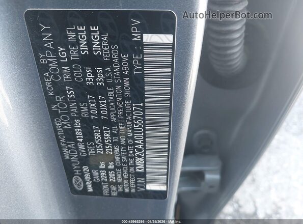 KM8K2CAA0LU567071 2020 HYUNDAI KONA Silver Շարժիչի բաժամունքի տեսք