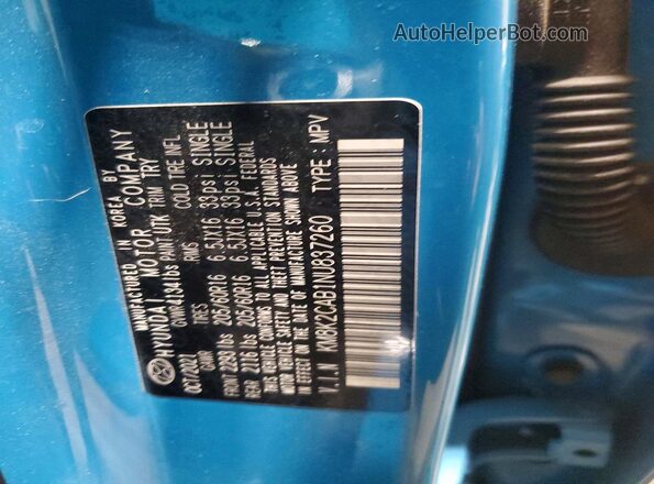 KM8K2CAB1NU837260 2022 HYUNDAI KONA Blue Widok wnętrza 360 stopni