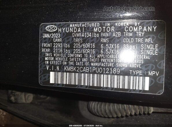 KM8K2CAB1PU012189 2023 HYUNDAI KONA Black Շարժիչի բաժամունքի տեսք