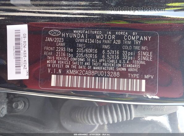 KM8K2CAB8PU013288 2023 HYUNDAI KONA Black Շարժիչի բաժամունքի տեսք