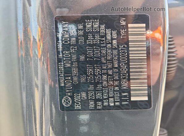 KM8K32AB4PU002375 2023 HYUNDAI KONA Gray Вид наклейки з VIN-кодом