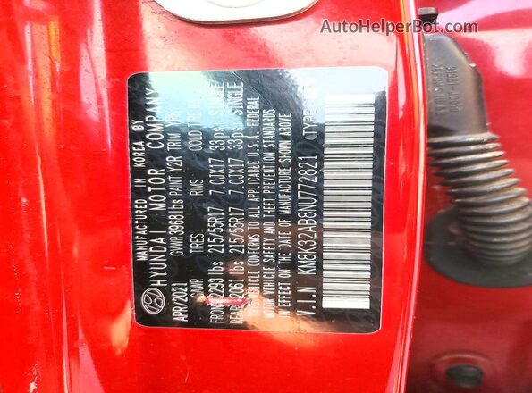 KM8K32AB8NU772821 2022 HYUNDAI KONA Red 360 interior view