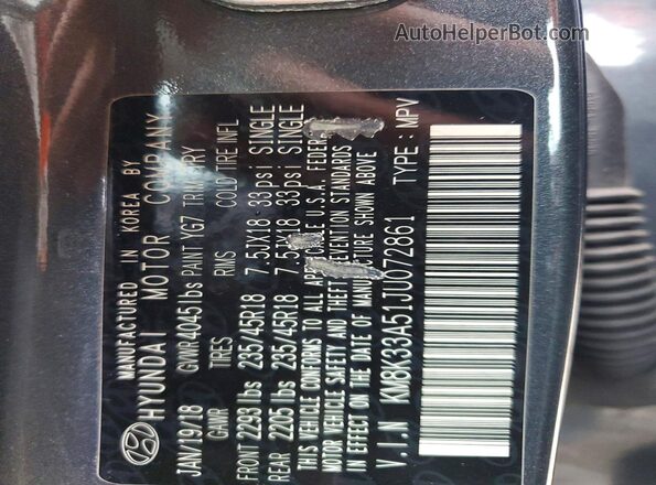 KM8K33A51JU072861 2018 HYUNDAI KONA Gray Vista de la etiqueta del VIN