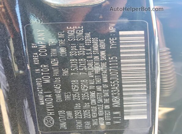KM8K33A55JU071115 2018 HYUNDAI KONA Black Շարժիչի բաժամունքի տեսք