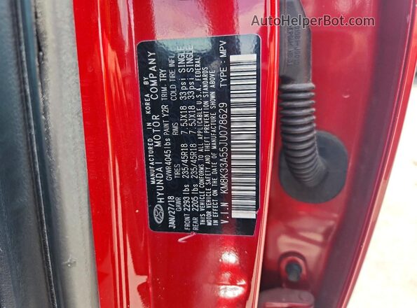 KM8K33A55JU078629 2018 HYUNDAI KONA Red VIN sticker view